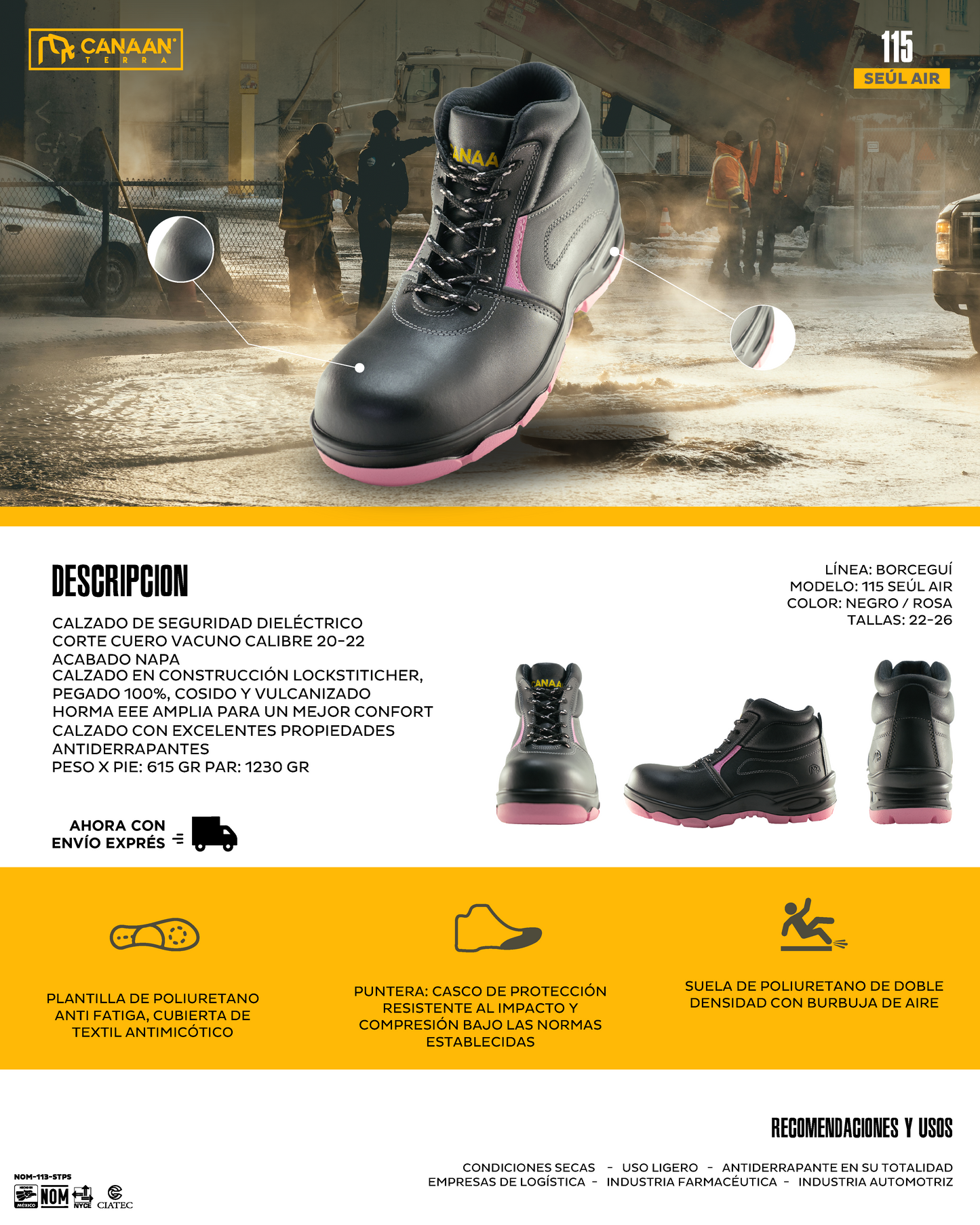 Botas de Seguridad Canaán Terra 115 Seúl Air Rosa